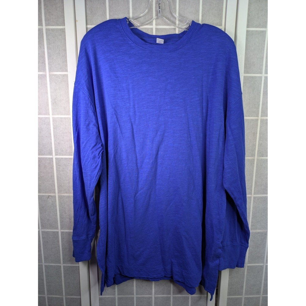 Old Navy Women's XL Tunic Top Royal Blue 100% Cotton Heathered Side Slit Cuffs